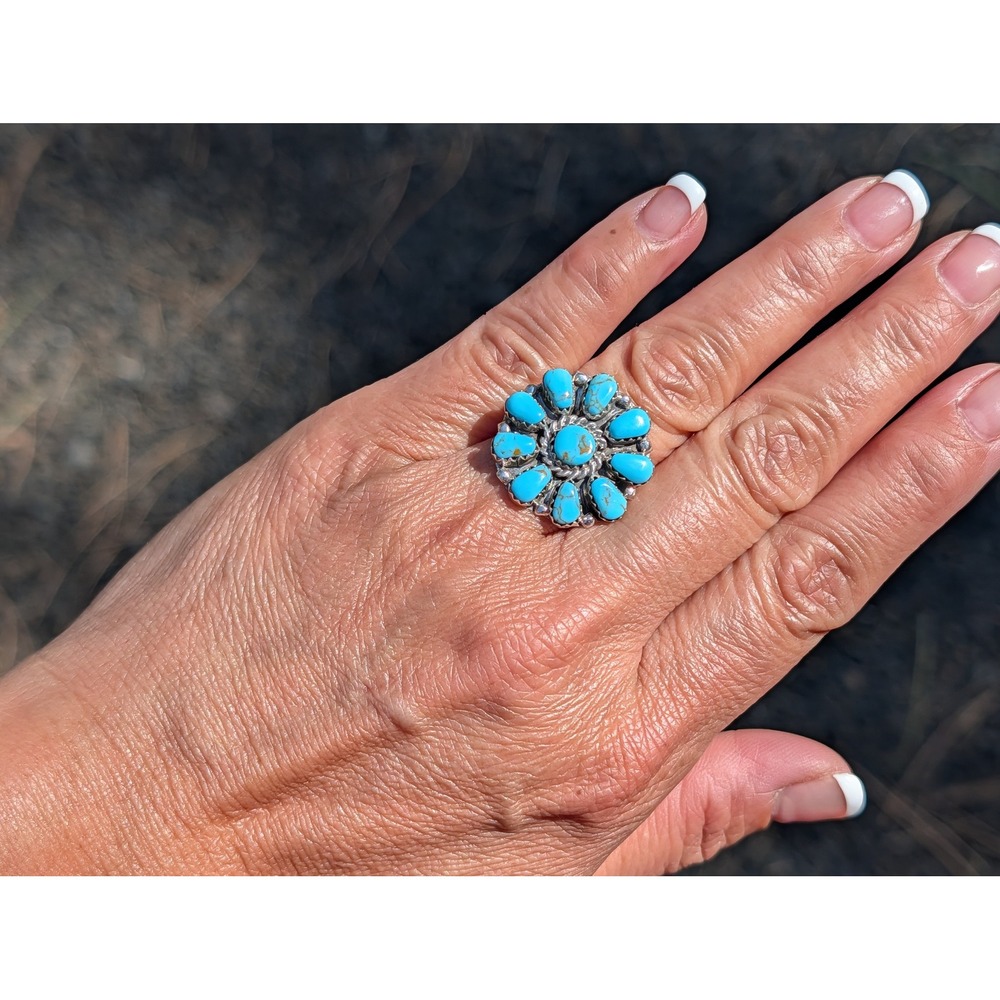 Navajo‎ Turquoise Cluster Ring - Signed Jason Benally Sz 7US**